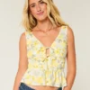 Peplum-Top aus Leinenmischung mit Bindeband vorne Peplum-Top aus Leinenmischung mit Bindeband vorne