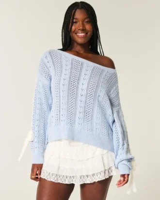 Pullover mit Zopfmuster und Schleifenärmeln