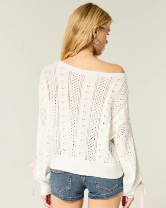 Pullover mit Zopfmuster und Schleifenärmeln