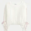 Pullover mit Zopfmuster und Schleifenärmeln Pullover mit Zopfmuster und Schleifenärmeln