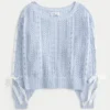 Pullover mit Zopfmuster und Schleifenärmeln Pullover mit Zopfmuster und Schleifenärmeln
