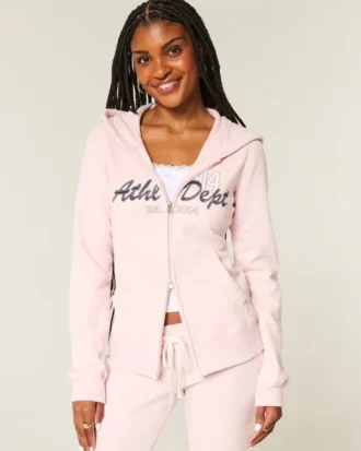 Schmal geschnittener Hoodie mit Grafikprint der Sportabteilung und Reißverschluss