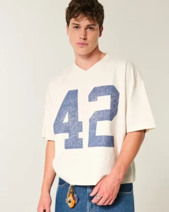 Schweres, baggy geschnittenes, kurzes Football-T-Shirt mit Grafikprint