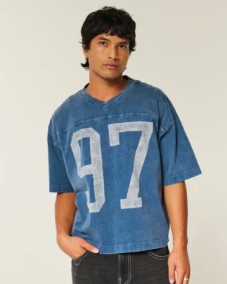 Schweres, baggy geschnittenes, kurzes Football-T-Shirt mit Grafikprint