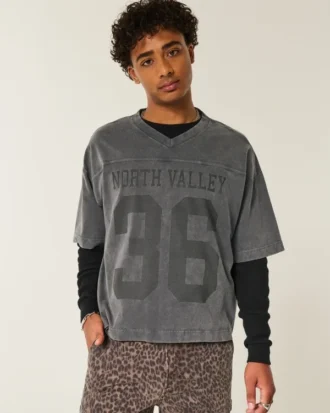 Schweres, baggy geschnittenes, kurzes Football-T-Shirt mit Grafikprint