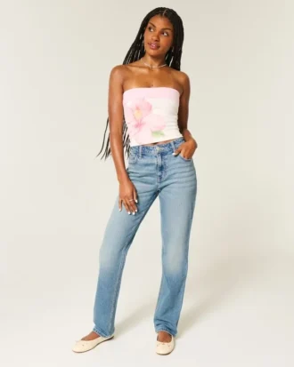 Straight-Jeans mit hoher Taille und mittlerer Waschung