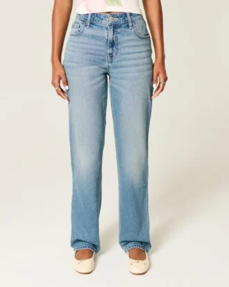 Straight-Jeans mit hoher Taille und mittlerer Waschung