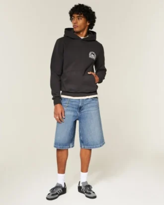 Super Baggy Eagle Graphic Denim Shorts