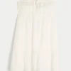 Trägerloses, besticktes Babydoll-Kleid