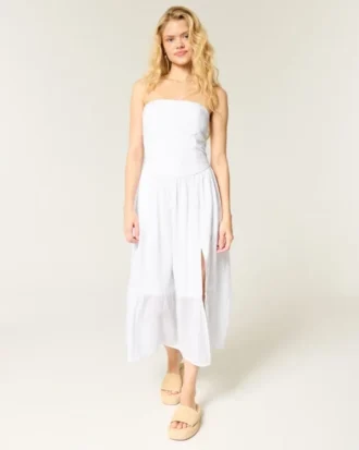 Trägerloses, besticktes Maxikleid