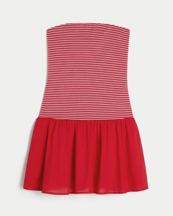 Trägerloses Minikleid aus Strickgewebe mit tiefem Taillenbund Trägerloses Minikleid aus Strickgewebe mit tiefem Taillenbund