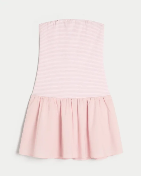 Trägerloses Minikleid aus Strickgewebe mit tiefem Taillenbund Trägerloses Minikleid aus Strickgewebe mit tiefem Taillenbund