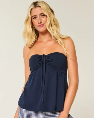 Trägerloses, tailliertes Babydoll-Oberteil