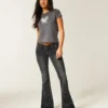 Ultra-Low-Rise-Jeans mit Blumenstickerei in gewaschenem Schwarz Ultra-Low-Rise-Jeans mit Blumenstickerei in gewaschenem Schwarz