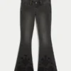 Ultra-Low-Rise-Jeans mit Blumenstickerei in gewaschenem Schwarz Ultra-Low-Rise-Jeans mit Blumenstickerei in gewaschenem Schwarz