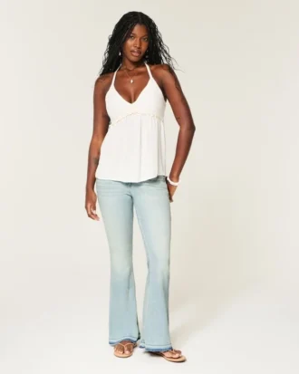 Ultra Low-Rise Light Wash Let-Down Hem Flare Jeans