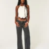 Ultra Low-Rise Washed Black Buckle Back Baggy Jeans Ultra Low-Rise Washed Black Buckle Back Baggy Jeans