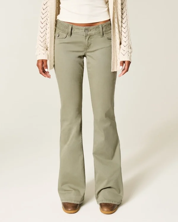 Ultra-niedrig geschnittene, bestickte Flare-Hose Ultra-niedrig geschnittene, bestickte Flare-Hose