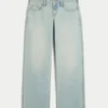 Ultra-niedrige Leibhöhe, hell gewaschen, Baggy-Jeans mit Schnallenverschluss hinten Ultra-niedrige Leibhöhe, hell gewaschen, Baggy-Jeans mit Schnallenverschluss hinten