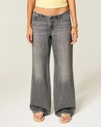 Ultra-niedrige Mini-Taille Graue Baggy-Jeans