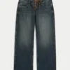 Ultra-niedrige Passform, dunkel gewaschene Baggy-Jeans mit Schnürung Ultra-niedrige Passform, dunkel gewaschene Baggy-Jeans mit Schnürung