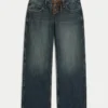 Ultra-niedrige Passform, dunkel gewaschene Baggy-Jeans mit Schnürung Ultra-niedrige Passform, dunkel gewaschene Baggy-Jeans mit Schnürung