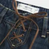 Ultra-niedrige Passform, dunkel gewaschene Baggy-Jeans mit Schnürung Ultra-niedrige Passform, dunkel gewaschene Baggy-Jeans mit Schnürung