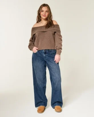 Verstellbare Taille, niedrige Leibhöhe, dunkle Waschung, Baggy-Jeans