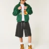 Washed Black Cat Graphic Super Baggy Denim Shorts