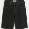 Washed Black Cat Graphic Super Baggy Denim Shorts