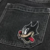 Washed Black Cat Graphic Super Baggy Denim Shorts