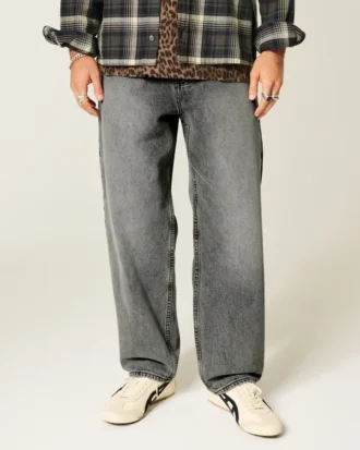 Washed Grey Skater Baggy Jeans