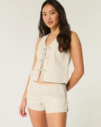 Weiche Shorts aus Leinenmischgewebe mit seitlicher Schleife